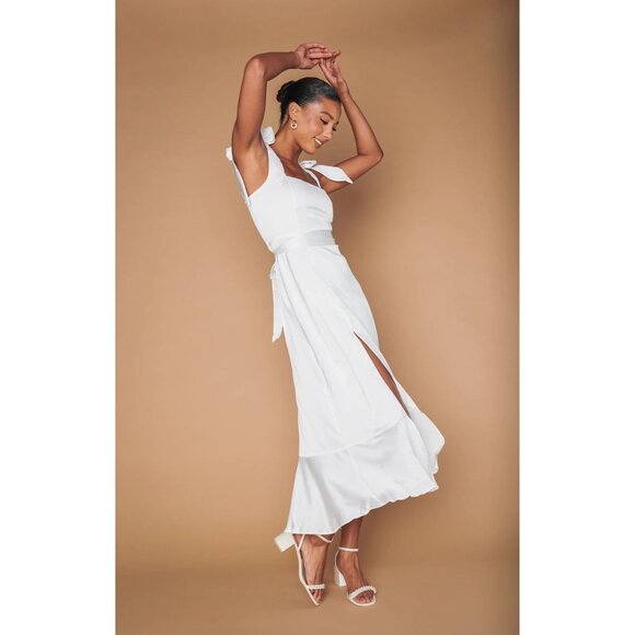 Show Me Your Mumu White Midi Dress With Bow Tie Straps & Smocked Back NWOT - Picture 2 of 16